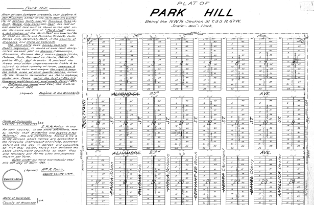 Scan of PArk Hill plat from 1887