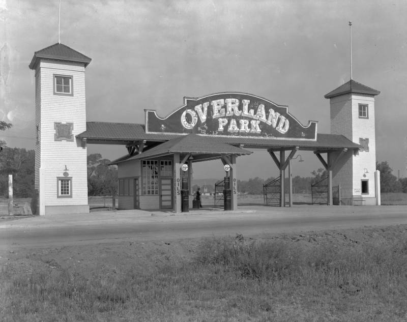 Entry gate to Overland Park auto camp. 
