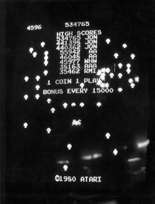 A video game cabinet's high scorer board