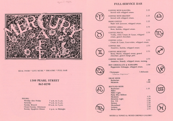 Mercury Cafe menu