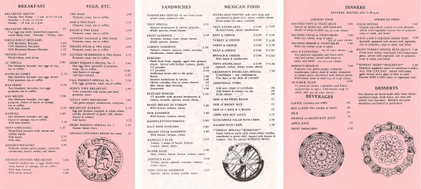 A selection of pages from the voluminous Mercury menu