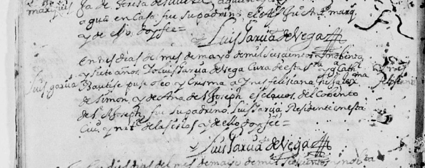 An entry from the cathedral baptism register in San Juan, Puerto Rico, dated May 10, 1697, documenting the baptism of Inés Feliciana, the legitimate daughter of Félix de Simón and Ana de Joseph, both slaves.
