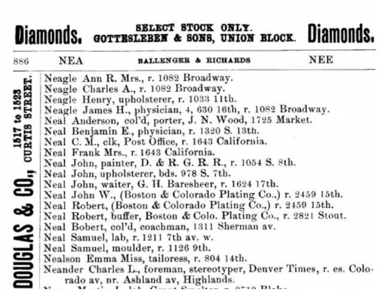 Listing of residents by surname, 1890 Denver City Directory