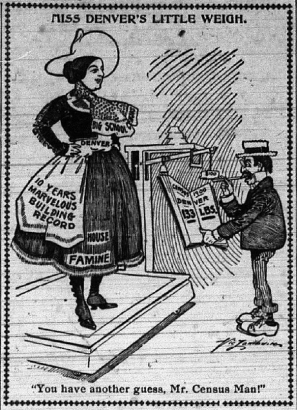 Denver Times cartoon illustrating 1900 Census Questions