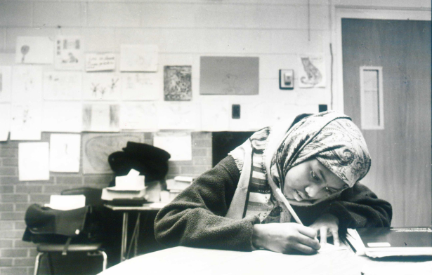 Miriam Mohamed works on her vocabulary words during tutoring session 1993