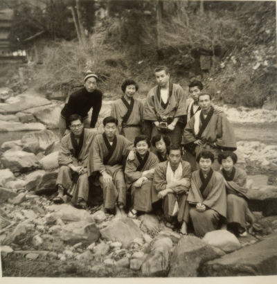 Kimiko and Gene (back row, center) with friends in Japan, circa 1970s