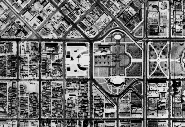 Aerial image of the Civic Center area, Denver, Colorado, 1933