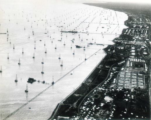 Lake in Venezuela covered in oil rigs 1956 WH2129PhBx353
