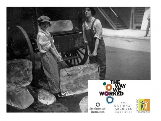 Young women delivering ice