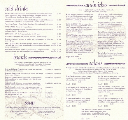Paris menu