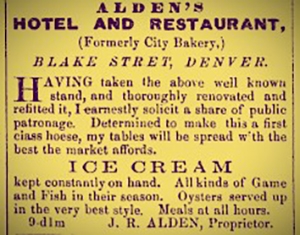 Advertisement for Alden's Hotel and Restaurant in the Rocky Mountain News, September 7, 1860