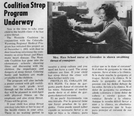 Coalition Strep Program Underway, from West Side Recorder, February 1, 1973