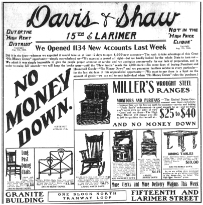 Davis & Shaw Furniture Company advertising, 1903