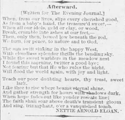 "Afterward" by Nettie Arnold Elgan, The Minneapolis Journal, July 10, 1880, page 3