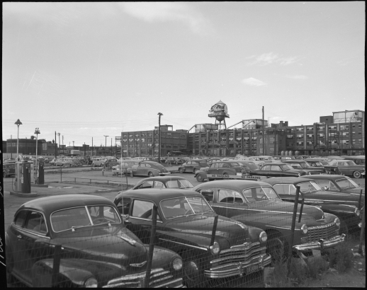 Photo of p arking lot along Broadway at Gates Corporation 