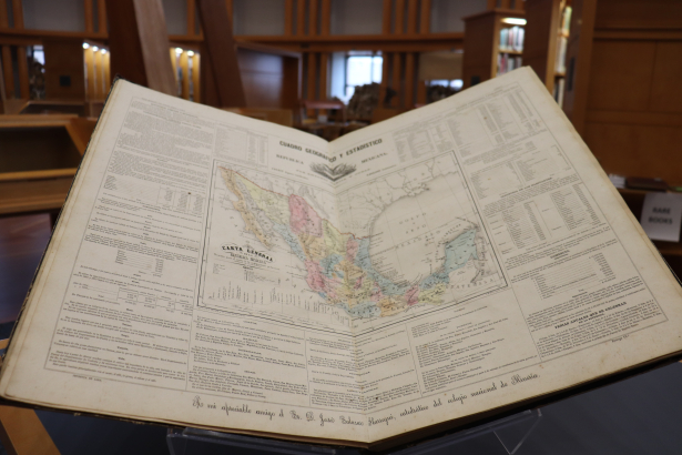 The “Atlas geográfico e histórico de la República Mexicana” on display in the DPL Gates Reading Room.