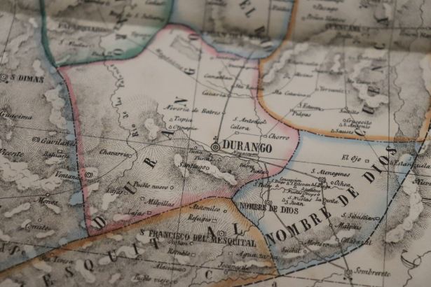 A close-up view of Durango, Durango, Mexico, in the atlas.