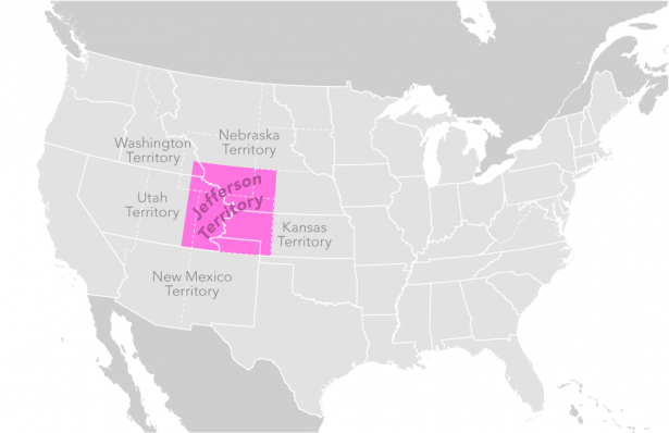 Jefferson Territory highlighted in pink on the U.S. Map