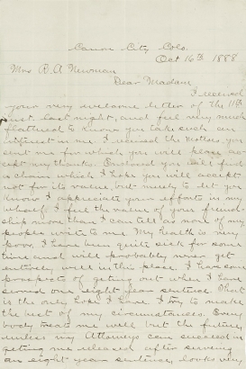 Letter from Packer to Mrs. R.A. Newman