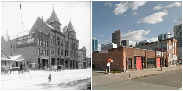 View of 2140-2148 Arapahoe Street, circa 1900 and 2014