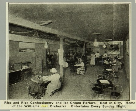 Newspaper clipping from The Denver Star featuring the Rice and Rice Confectionery and Ice Cream Parlor