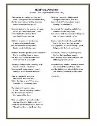 "Skeleton and Ghost" (poem) by Jessie Adeline Cole. Reprinted from Poems (1885).