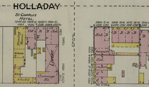 Scan of Sanborn map of Downtown Denver from 1887