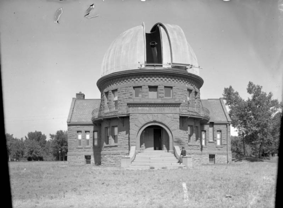 Chamberlin Observatory, University of Denver campus, Denver, Colorado. Robert S. Roeschlaub, architect, designed the rusticated stone building.