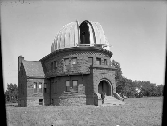 Chamberlin Observatory, University of Denver campus, Denver, Colorado. Robert S. Roeschlaub, architect, designed the rusticated stone building.
