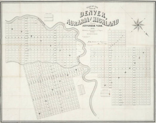 Plan of the cities of Denver, Auraria, and Highland, Jefferson Territory