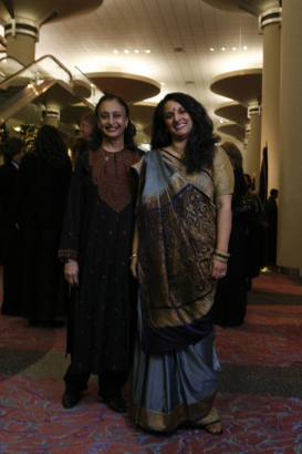 Sharmila Chakravarti,  left, and Leena Bhagat attend the Governor Bill Ritter's inaugural ball