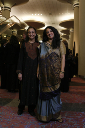 Sharmila Chakravarti,  left, and Leena Bhagat attend the Governor Bill Ritter's inaugural ball at the Colorado Convention Center on January 12, 2007.  Sharmila Chakravarti, left, wears a black embroidered Salwar-Kameez. Salwars are loose pajama-like tr...