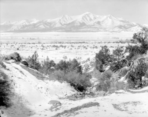 View of the Arkansas River Valley, Mount Princeton, and the Collegiate Range, Chaffee County, Colorado.