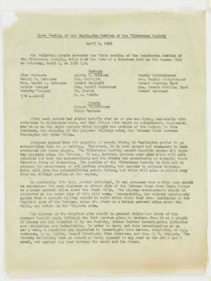 First meeting of the Washington section of the Wilderness Society (minutes)