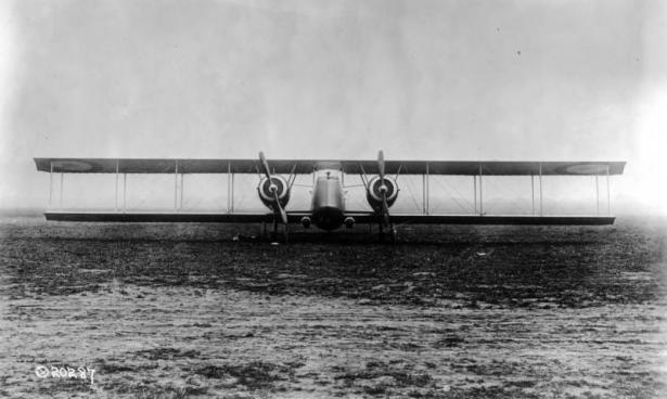 View of a Caudron C23, a French bomber airplane with two 200 horsepower Salmson engines.