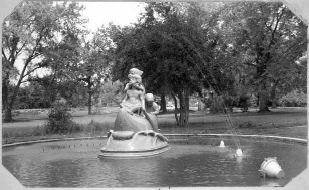 View of the Wynken, Blynken, and Nod statue in a fountain in Washington Park, Denver, Colorado.