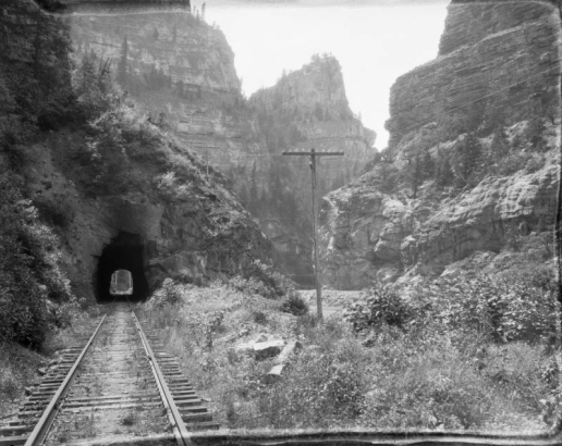 View of the tunnel at Shoshone along the course of the Denver and Rio Grande Western railroad in Glenwood Canyon (Garfield County), Colorado.