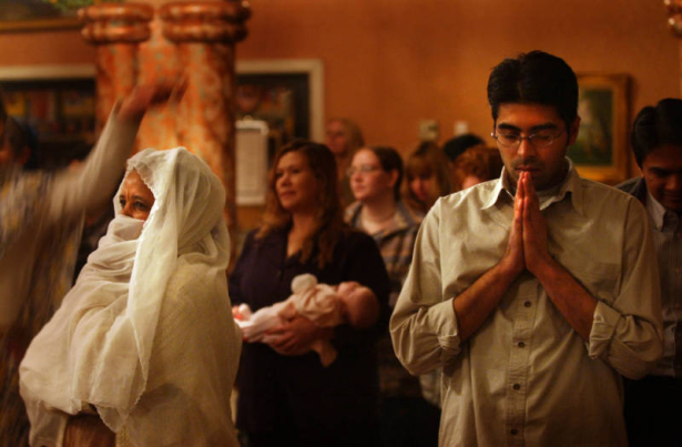Ma Geeta Sharma (left) and Abhishek Ambani (right)  gathered with many others from the community to the Sri Sri Radha Govinda Temple located at 1400 Cherry Street in Denver where they held a special program
