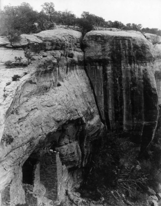 Native American (Anasazi) Swallow's Nest House, at Mesa Verde National Park, Colorado, consists of stone walls built into sandstone cliffs.