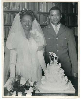 Photograph of the wedding of Helen Mims Washington to Eugene Washington married at New U. S. Recreational Soldiers’ Center at 2563 Glenarm Place in Denver, Colorado on October, 7 1944.
