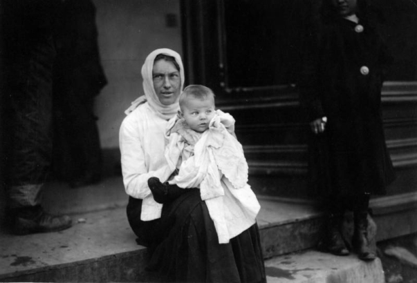 Wife and baby of a coal miner during the UMW labor strike against CF&I, in Ludlow or Trinidad, Las Animas County, Colorado.