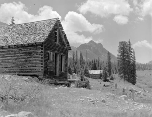 View of abandoned miner's cabins in Colorado.