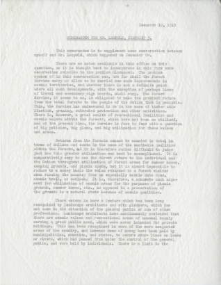 Memorandum from Arthur Carhart to Aldo Leopold.
