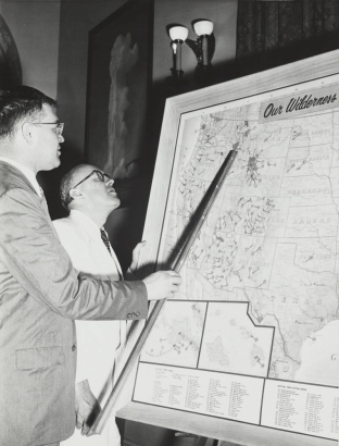 Howard Zahniser discussing the proposed National Wilderness Preservation System with Senator Lee Metcalf