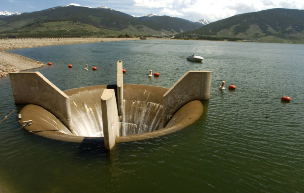 The Glory Hole Spillway in Dillon Reservoir is taking in water Monday afternoon June 20, 2005. This is the first time since  2001 that there has been enough water in the reservoir for water to go over the spillway.  The water then will go into the Blue...