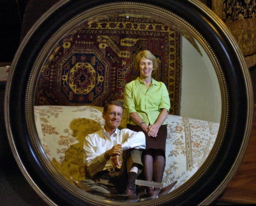 John Jessop (cq) and Cindy Jessop (cq), left to right, owners of Davis & Shaw Furniture, in their store