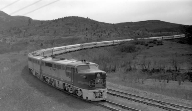 Train #22, El Capitan; 12 cars. Photographed: above Morley, Colo.,  March 26, 1950.