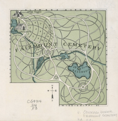 Shows roads, some block numbers, bodies of water, mortuary, gate lodge and green houses. Derived title.