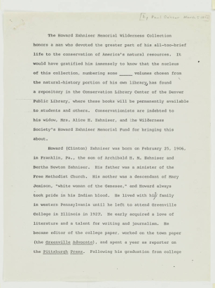 Howard Zahniser Memorial Collection, Denver Public Library.