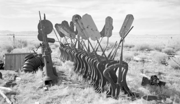 View of harp switches at the Narrow Gauge Museum in Alamosa (Alamosa County), Colorado.